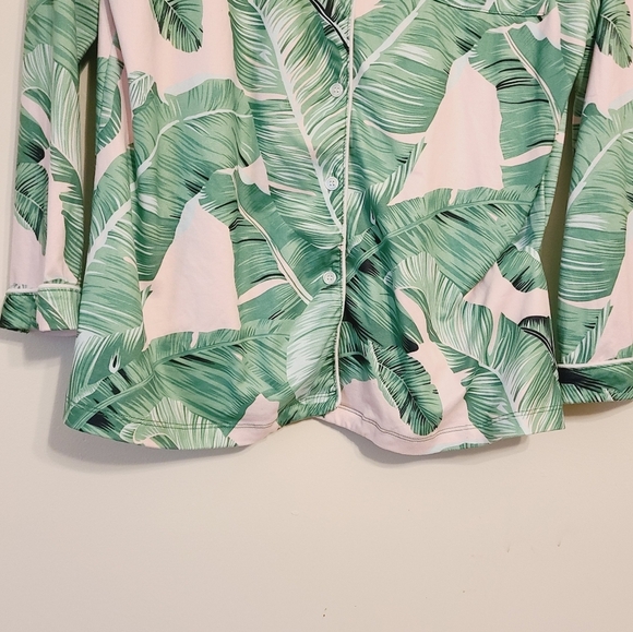 EQOUAER | Women's Pink and Green Tropical Leaf Print Pajama Top (Size Small) - Picture 8 of 12